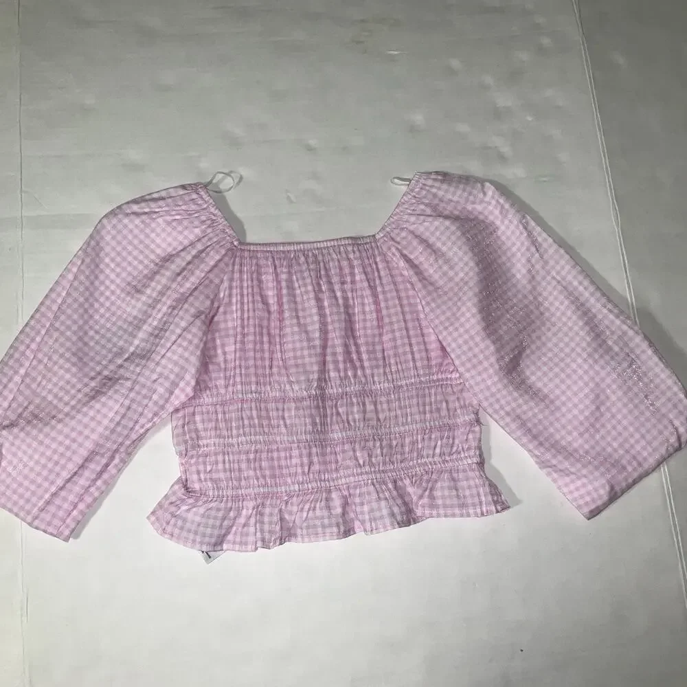 Art Class Girls M Top‎ Plaid Smocking Lightweight Ruched Waist Girly Casual